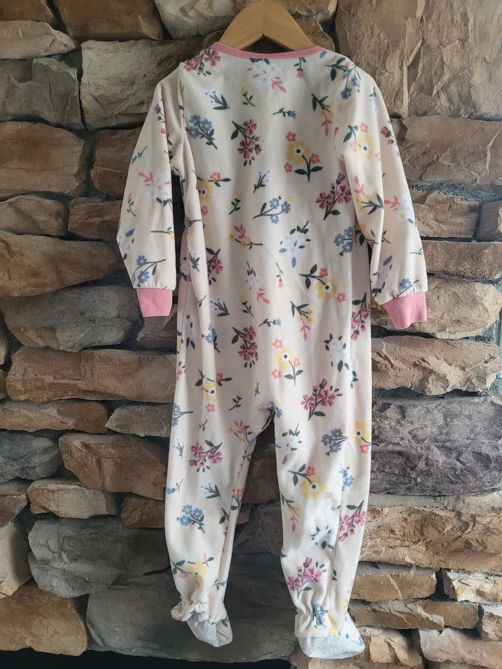 4T Floral Footed Pajamas with Pink Trim